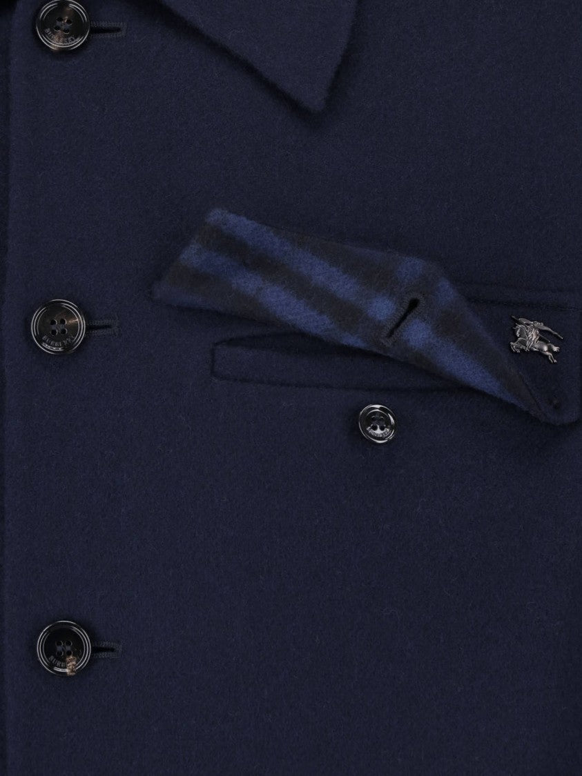 Burberry Blue Classic Collar Button-Up Wool Jacket