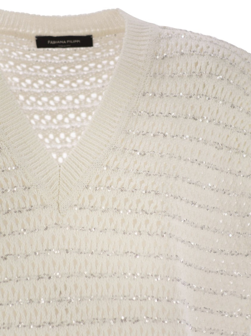 Fabiana Filippi Cotton Crochet Jumper With Sequins
