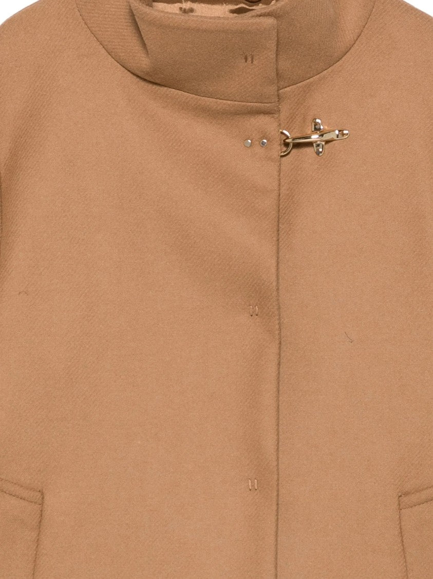 Fay Camel Cape-Style Jacket With High Collar And Gold-Tone Clasp