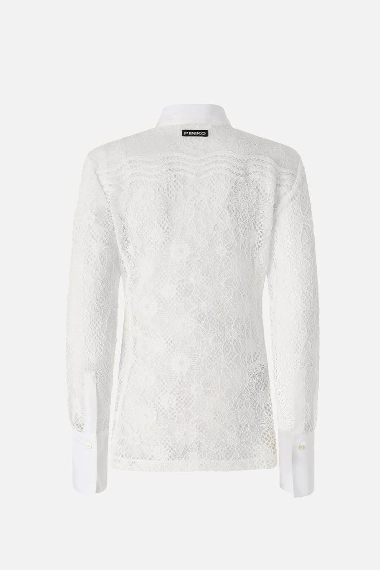 Pinko White Allover Tulle Lace Polyester Shirt