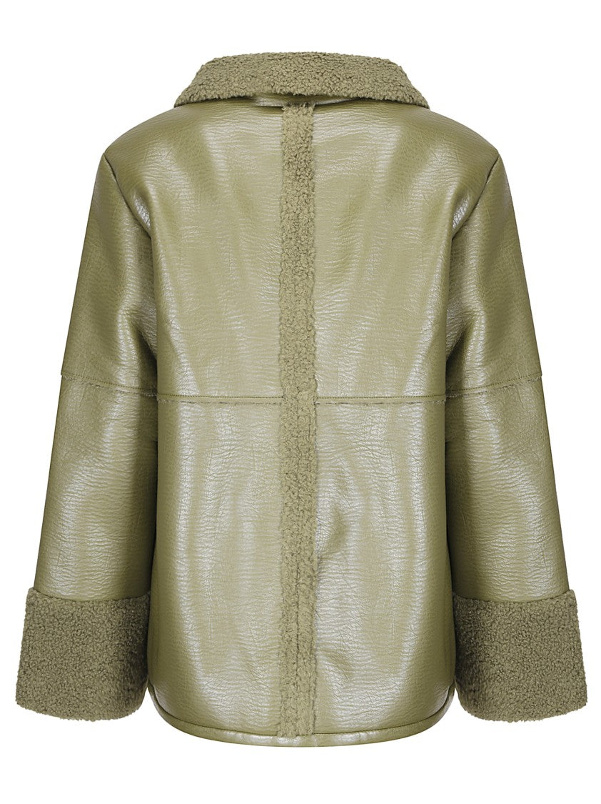 Baum Und Pferdgarten Short Shearling-Style Green Coat With Front Pockets