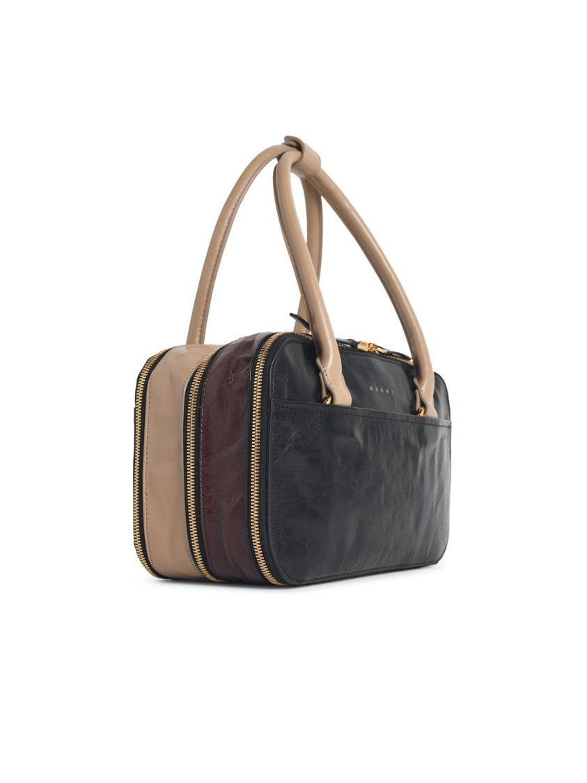 Marni Small 'Boxyne' Bag In Black Brown And Taupe Leather