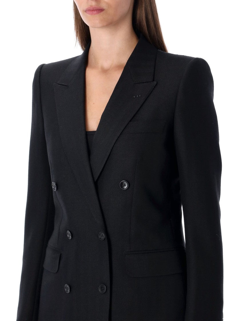 Tom Ford Black Harringbone Wool Double-Breasted Tailored Jacket