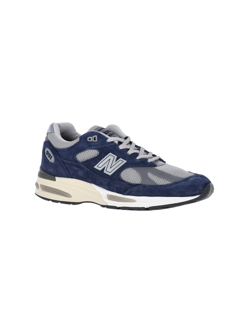 New Balance Blue 991V2 Suede Gray Mesh Sneakers
