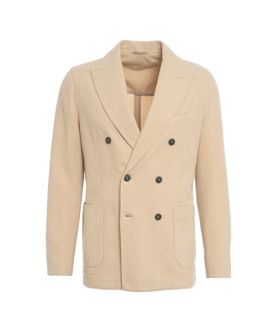 Circolo 1901 Beige Double-Breasted Blazer With Classic Lapel And Patch Pockets