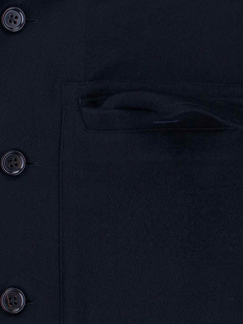 Zegna Navy Wool Shirt Jacket With Classic Collar