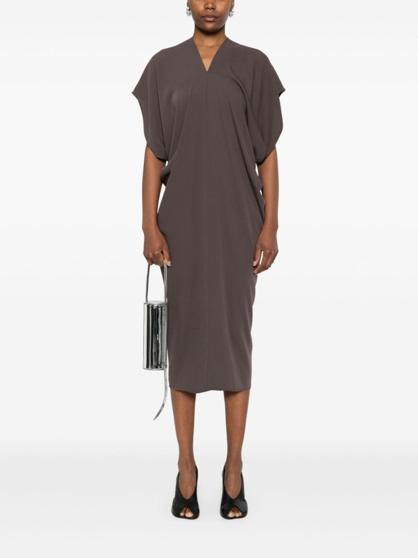 Mm6 By Maison Margiela Draped Grey Midi Dress With V-Neckline