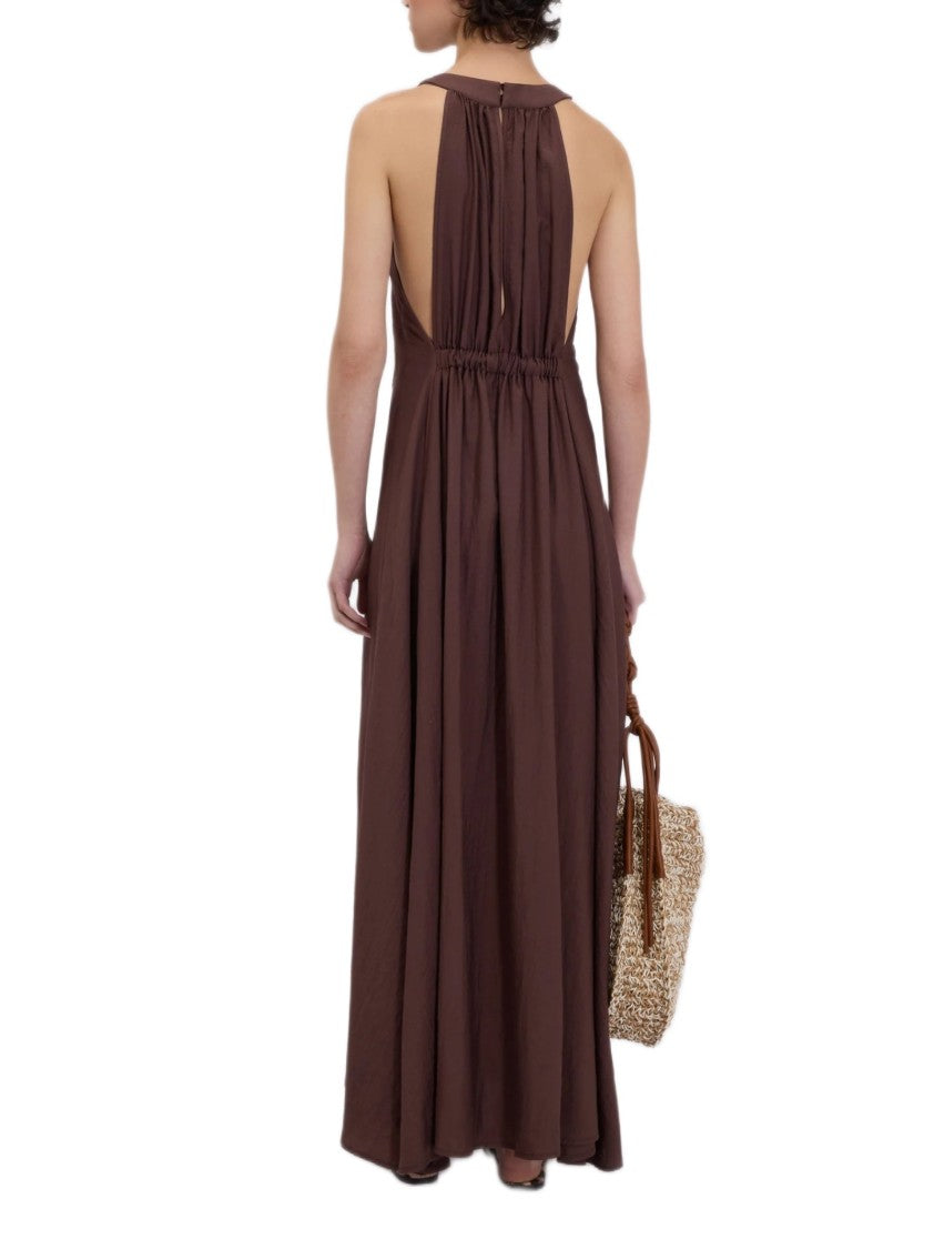 Ermanno Firenze Flared Maxi Dress With Tone-On-Tone Lace Detailing