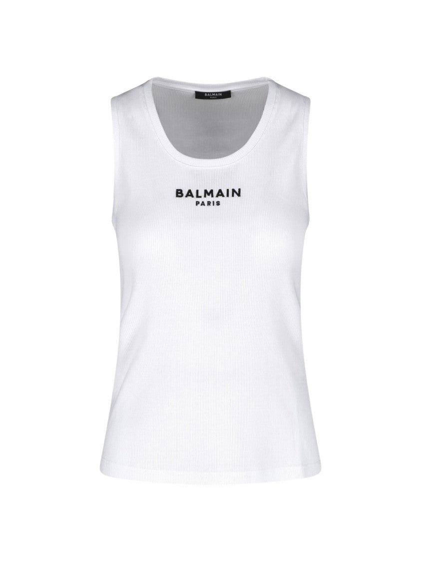 Balmain White Ribbed Cotton Tank Top