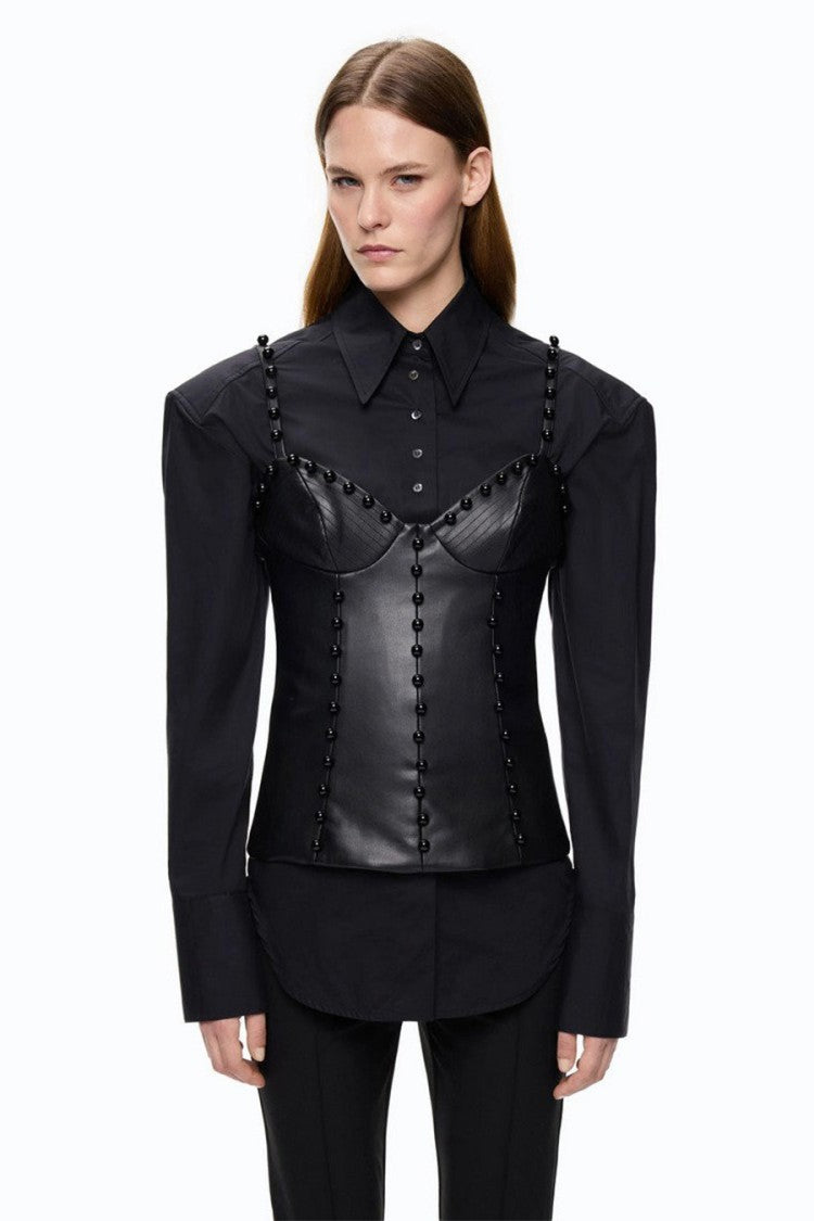 Pinko Black Beaded Corset Bustier Top