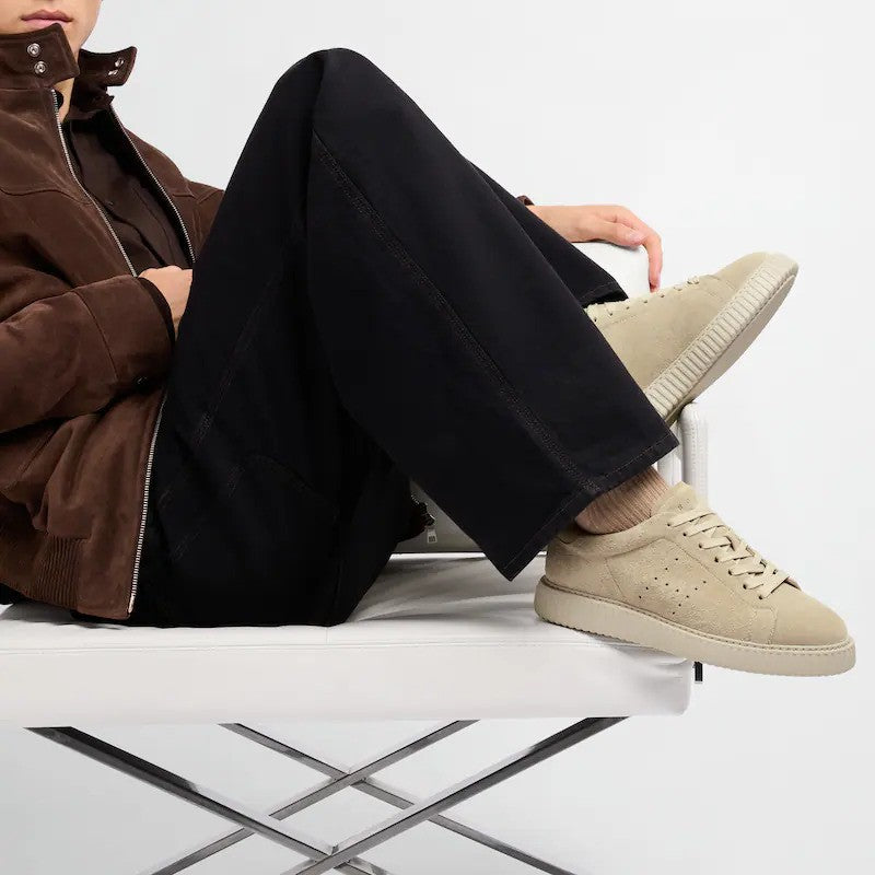 Hogan Beige Monochromatic Ribbed Sole Suede Low-Top Sneakers