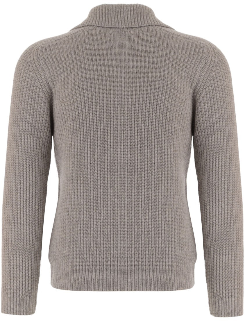 Tagliatore Ribbed Zip-Through Collar Sweater