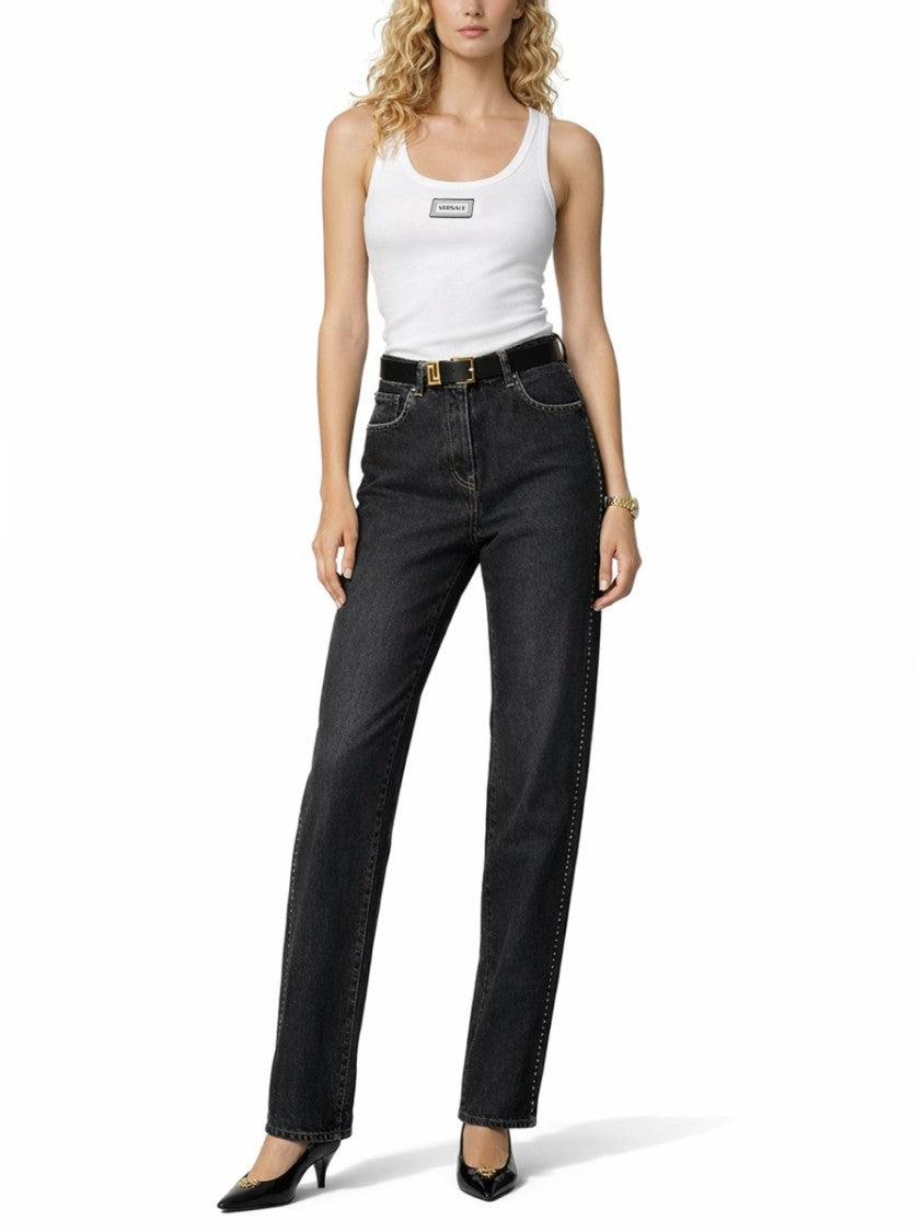 Versace Logo Cotton-Blend Scoop Neck Tank Top