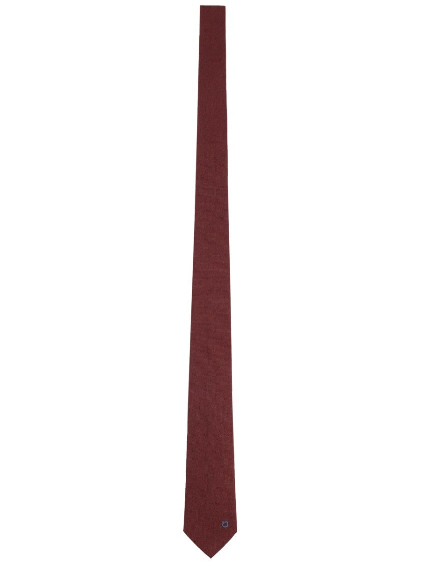 Ferragamo Deep Burgundy Cashmere-Blend Embroidered Tie