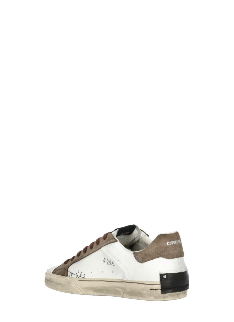 Crime London White Suede Inserts Leather Sneakers