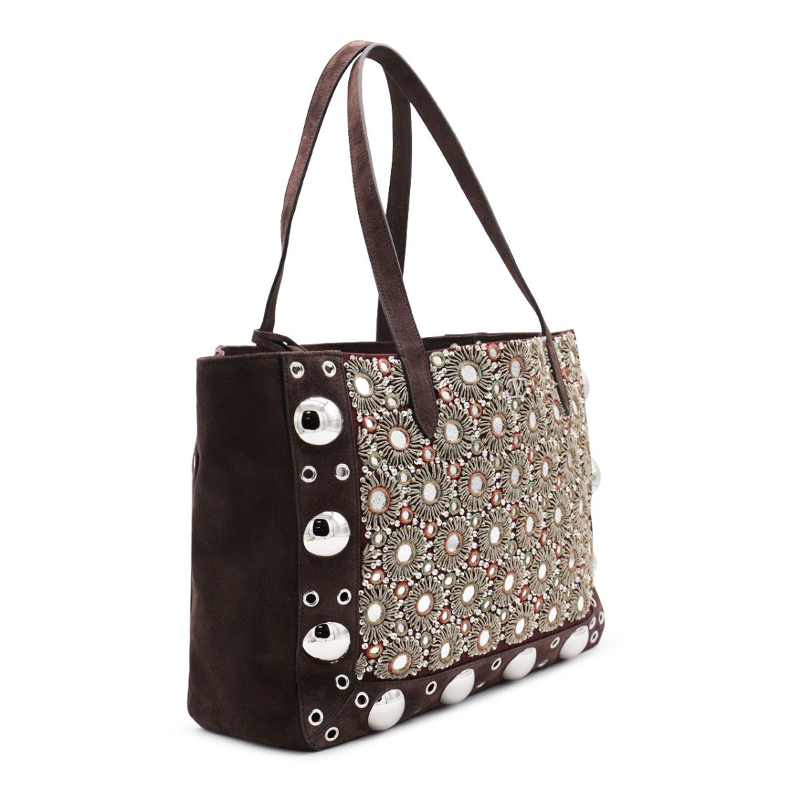 Valentino Garavani Embellished Brown Leather Tote