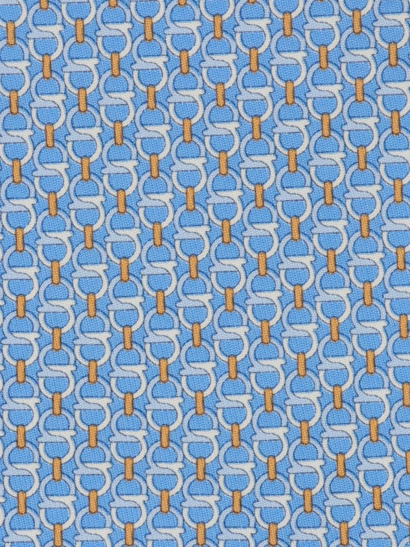Ferragamo Geometric Pattern Necktie In Light Blue And Orange Tones