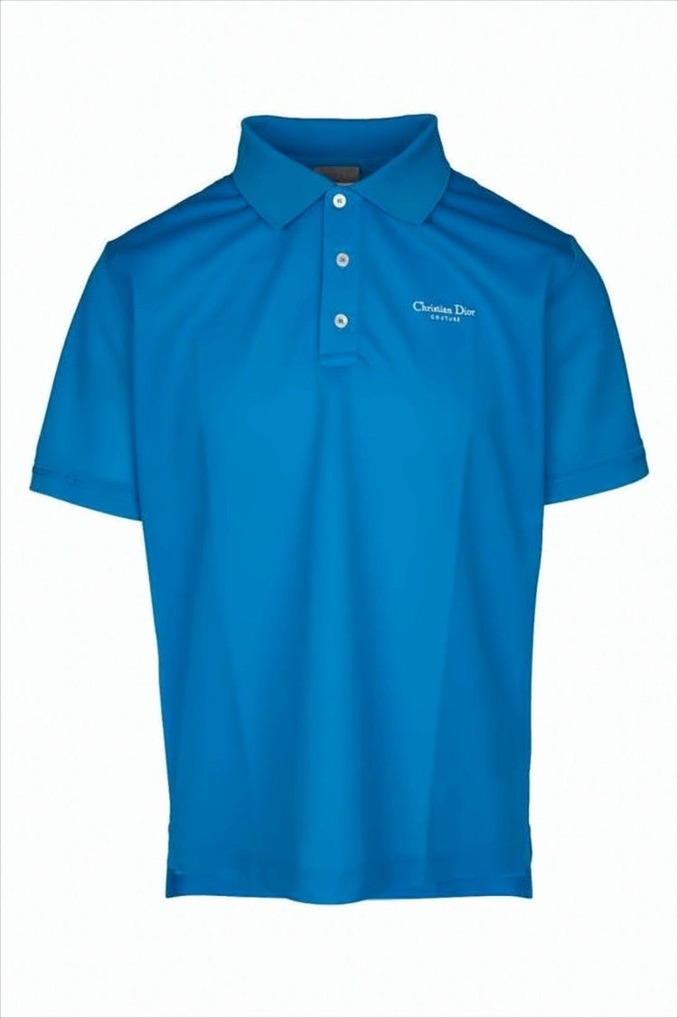 Christian Dior Classic Blue Polo Shirt With Three-Button Placket And Logo Detail