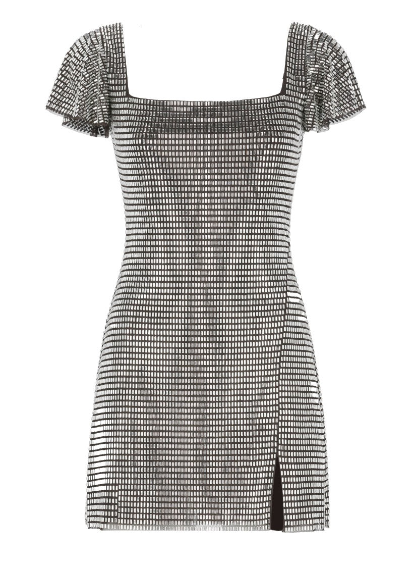 Self-Portrait Fitted Midi Dress With Silver Applications And Square Neckline