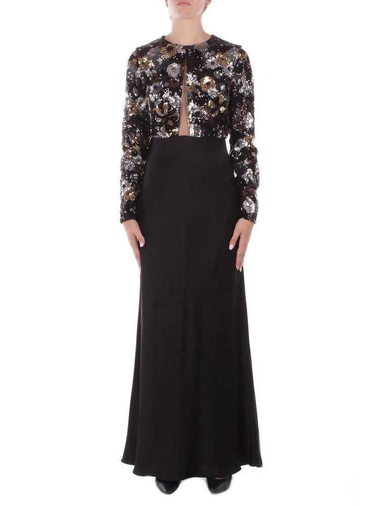 Max Mara Floral Motif Tulle Maxi Dress With Sequins