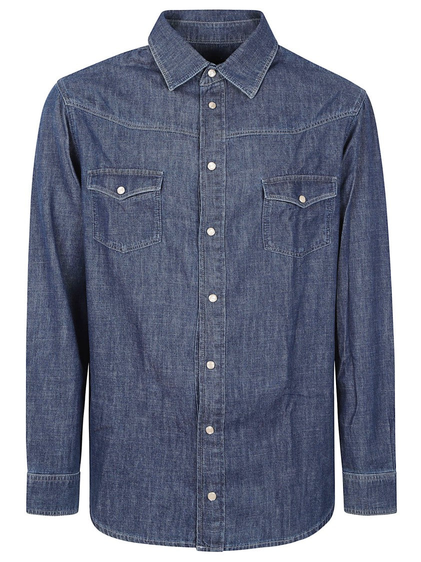 Emporio Armani Medium Blue Denim Shirt With Snap Closure