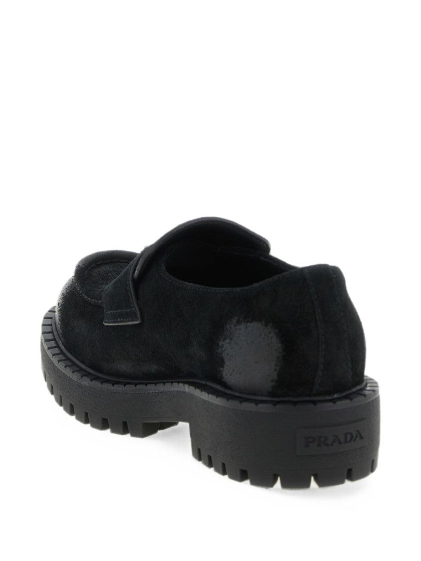 Prada Black Suede Leather Toe Cap Flats