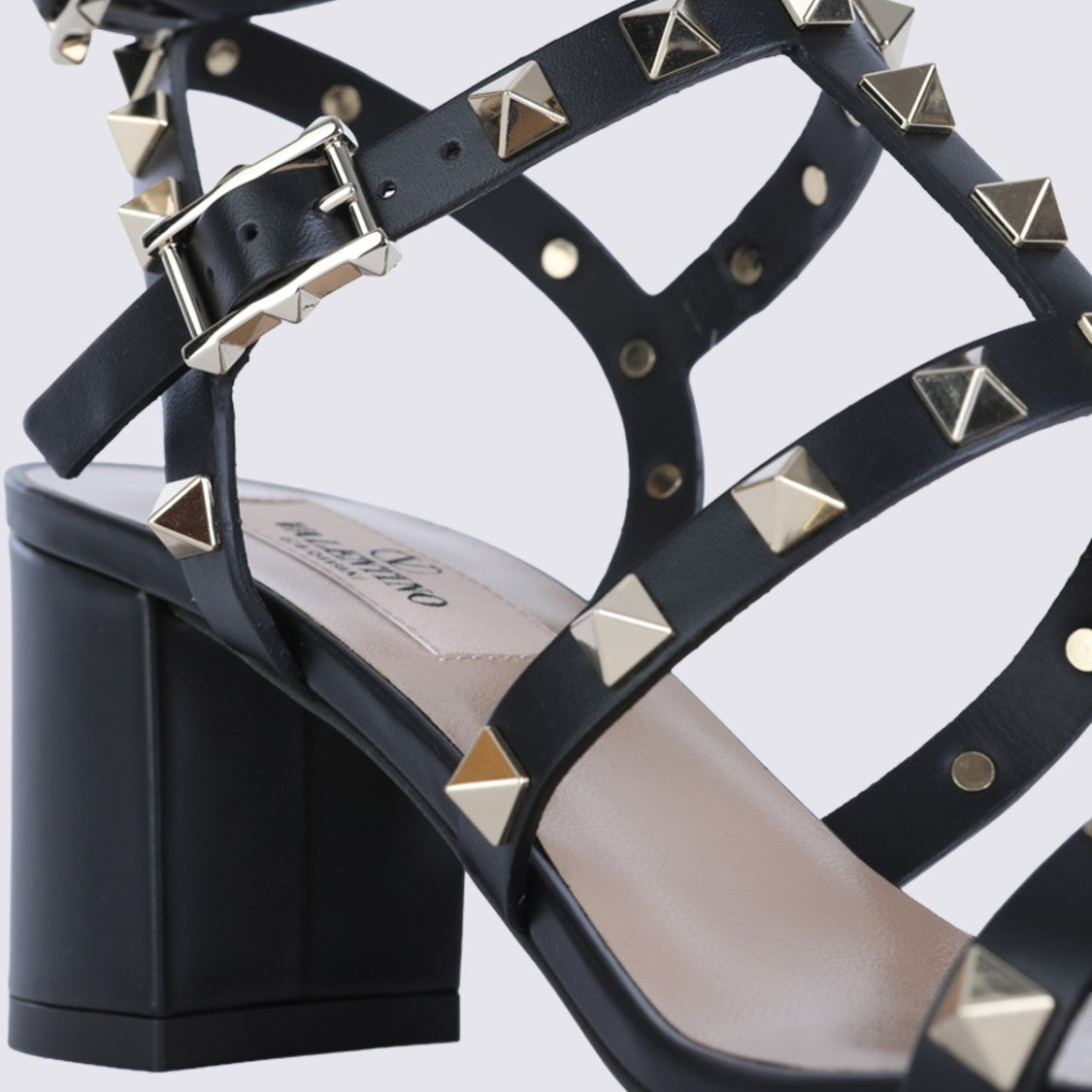 Valentino Garavani Black Leather Stud Embellishments Sandals