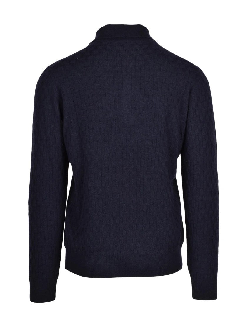 Filippo De Laurentiis Midnight Blue Merino Wool-Blend Knit Polo Shirt