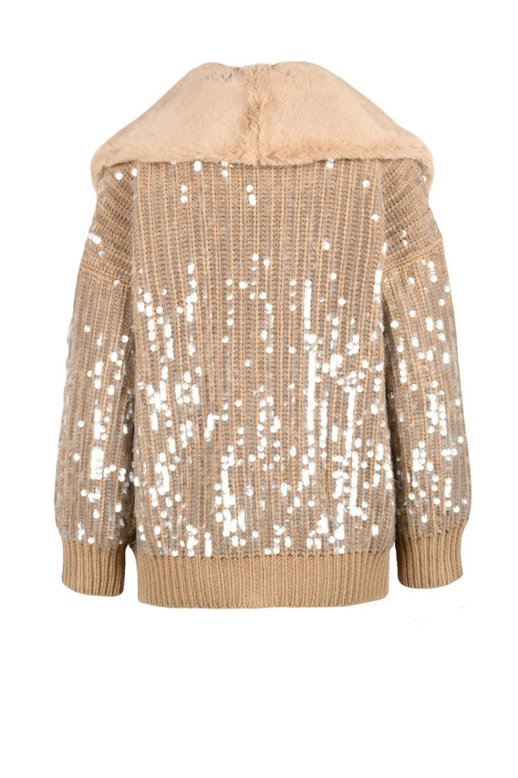 Blumarine Sequin/Plush Cardigan - Beige