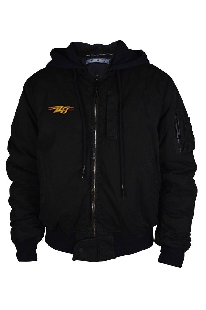 Off-White Black Cotton Bomber Jacket With Iconic Branding