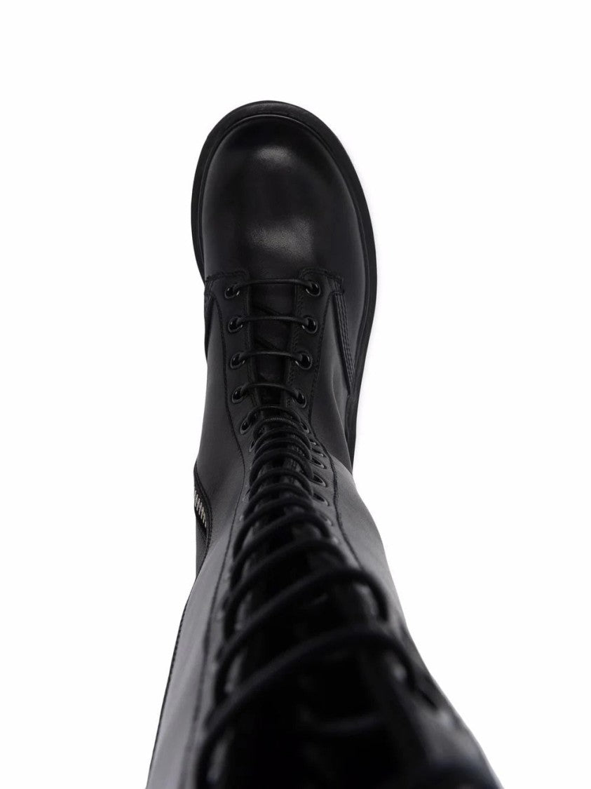 Tops Luxury Sleek Black Ankle Boots With Lace-Up Front And Side Zipper