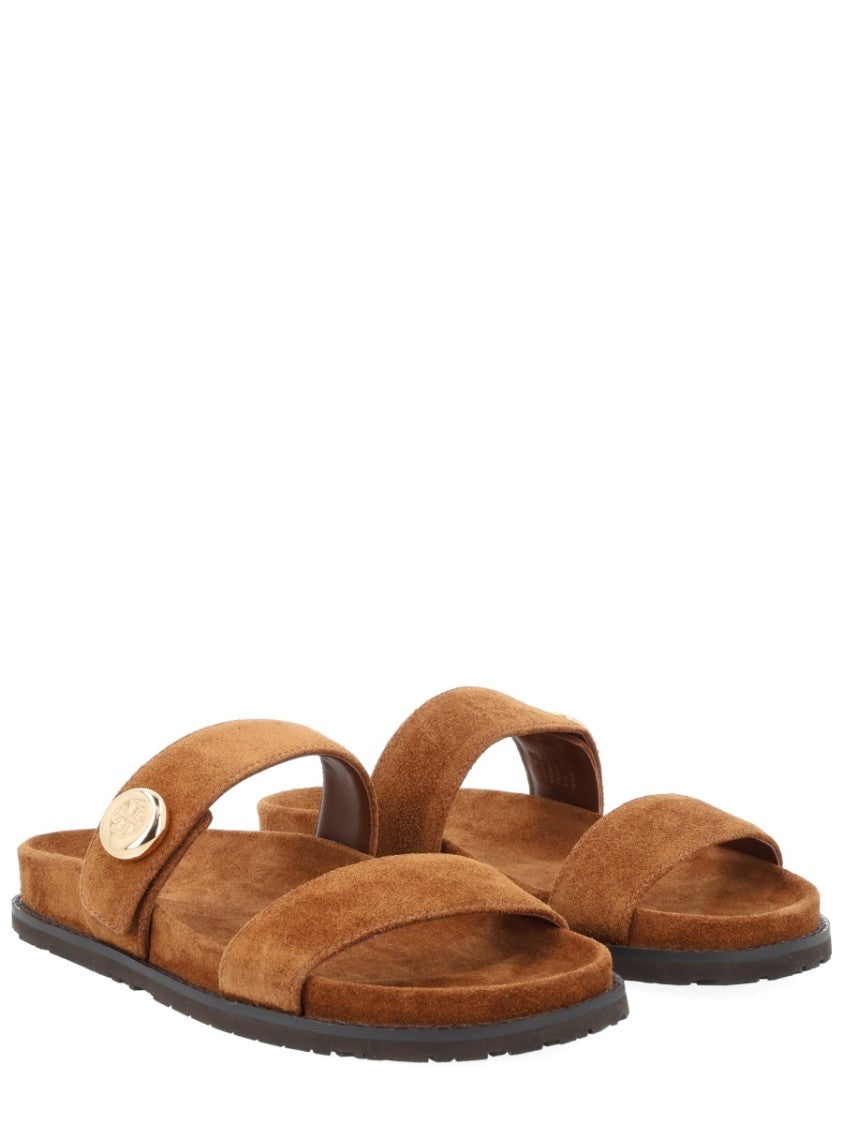 Tory Burch Brown Romy Wide Suede Slide Sandals