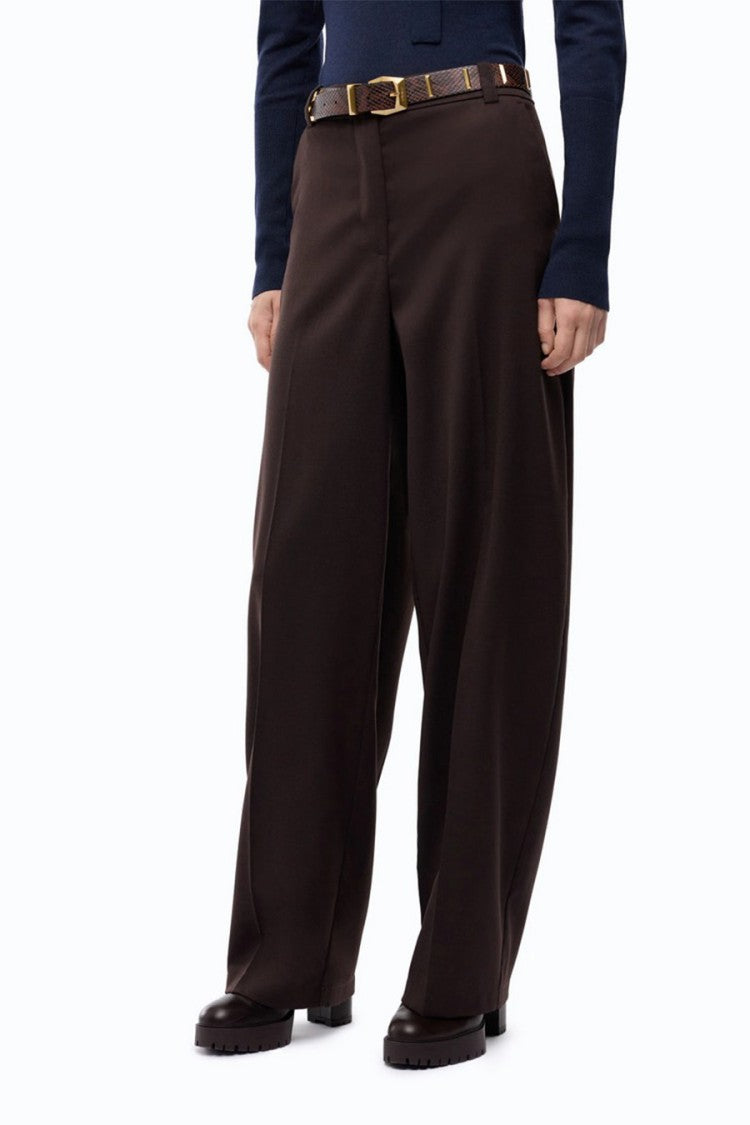 Pinko Brown Polyester-Viscose Blend Wide-Leg Trousers