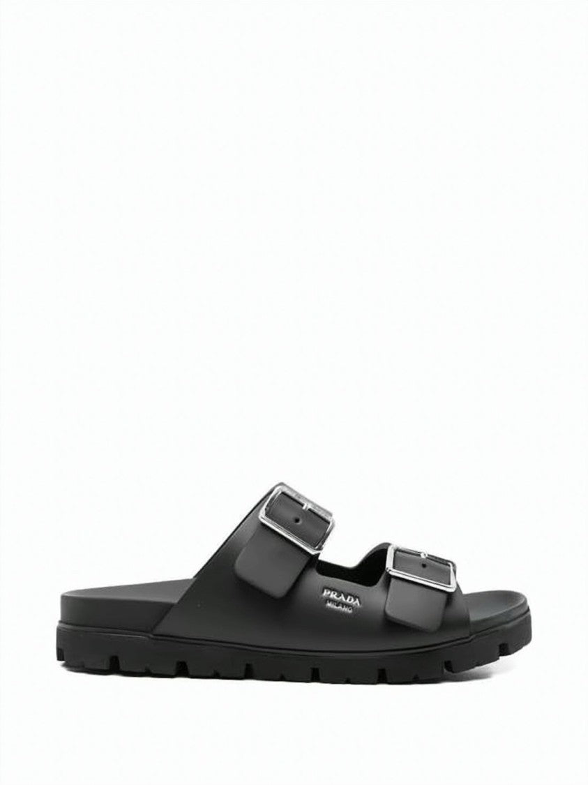 Prada Black Rubber Slide Sandals