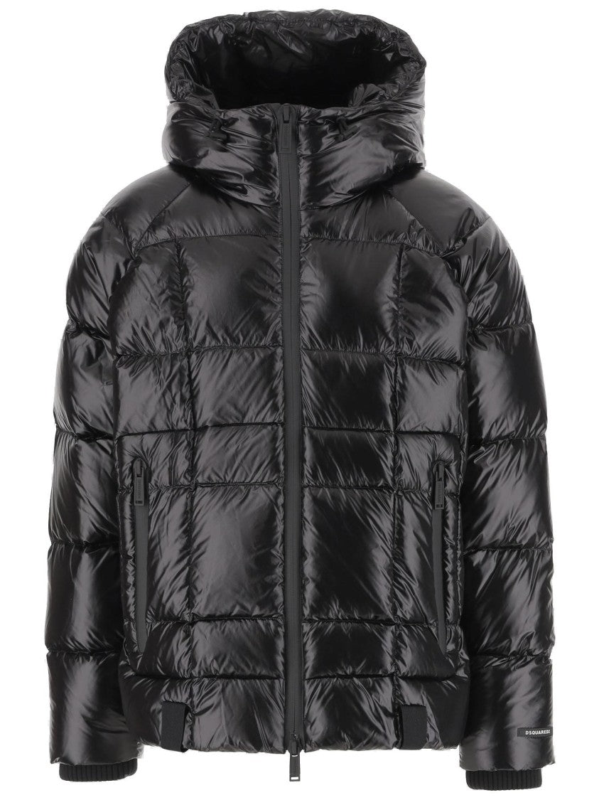 Dsquared2 Shiny Finish Puffer Bomber Jacket With Hood