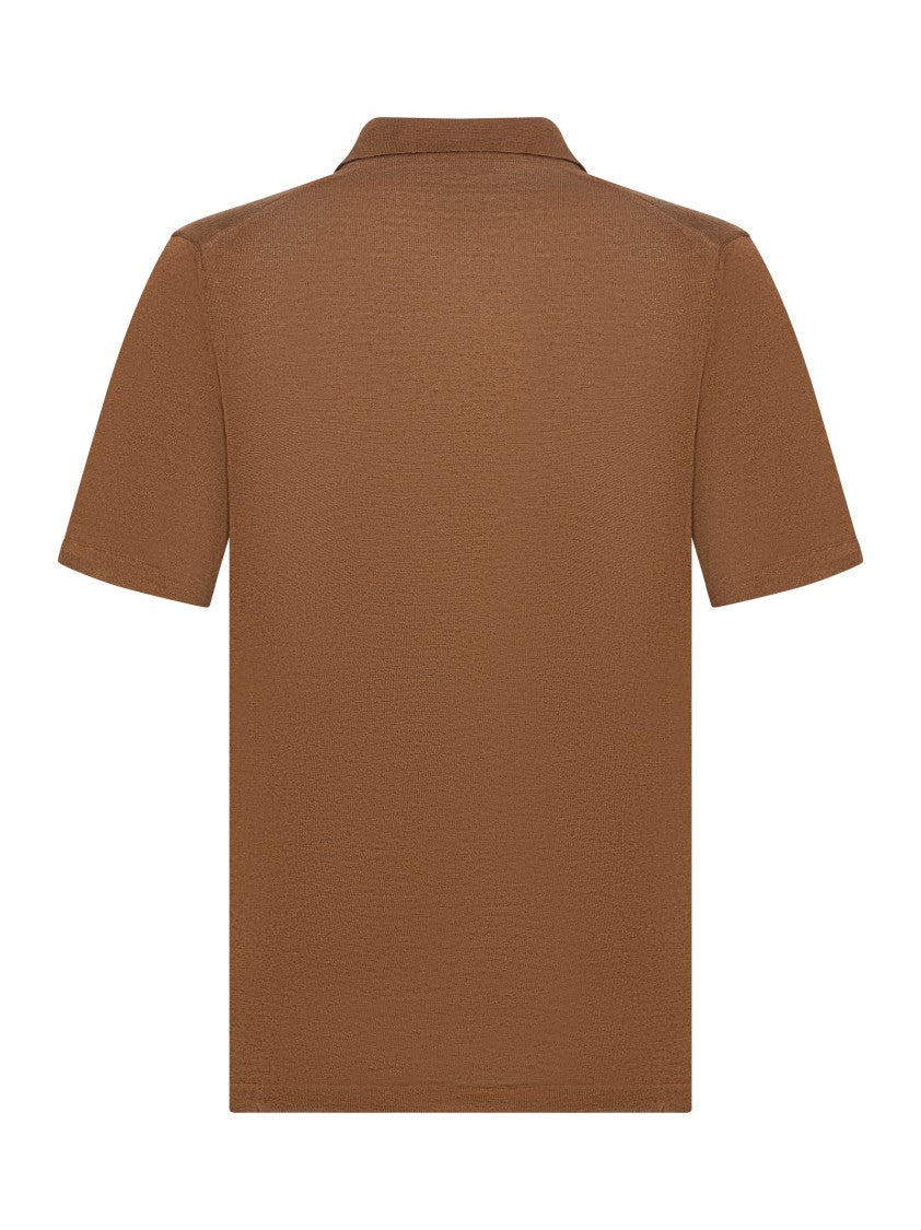 Franzese Collection Brown Linen-Cotton Polo Shirt With V-Neck