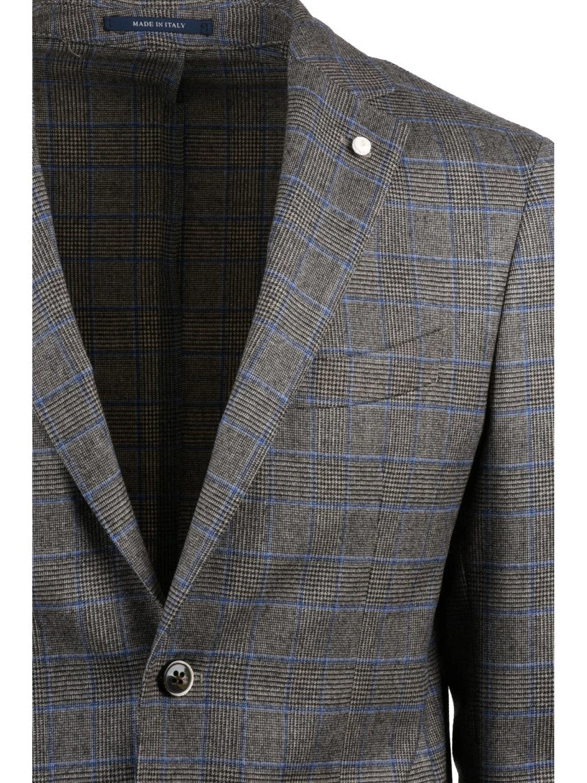 Luigi Bianchi Rounded Check Pattern Jacket In Beige With Blue Accents