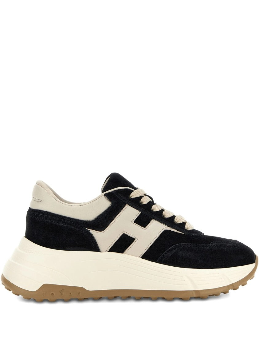 Hogan Black Chunky Sole Suede Leather Sneakers