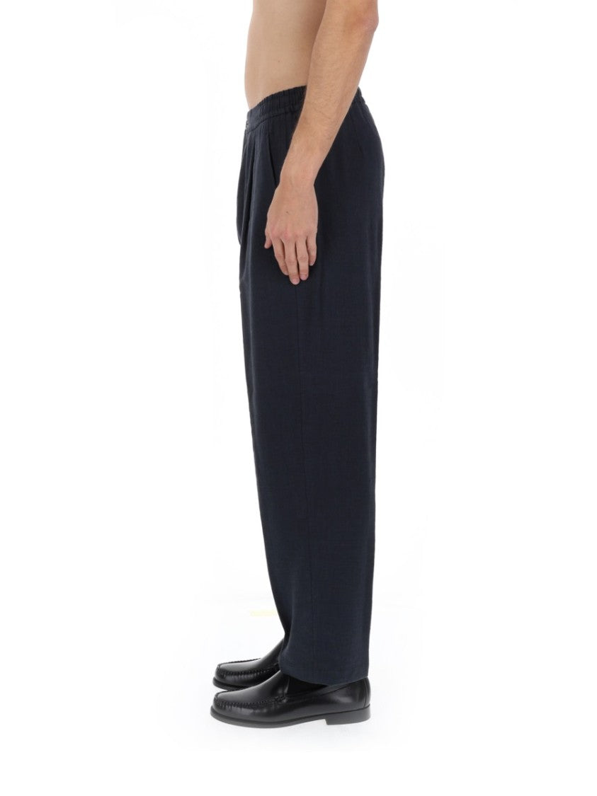 Herno Black Tapered Front Pleats Linen-Blend Formal Pants