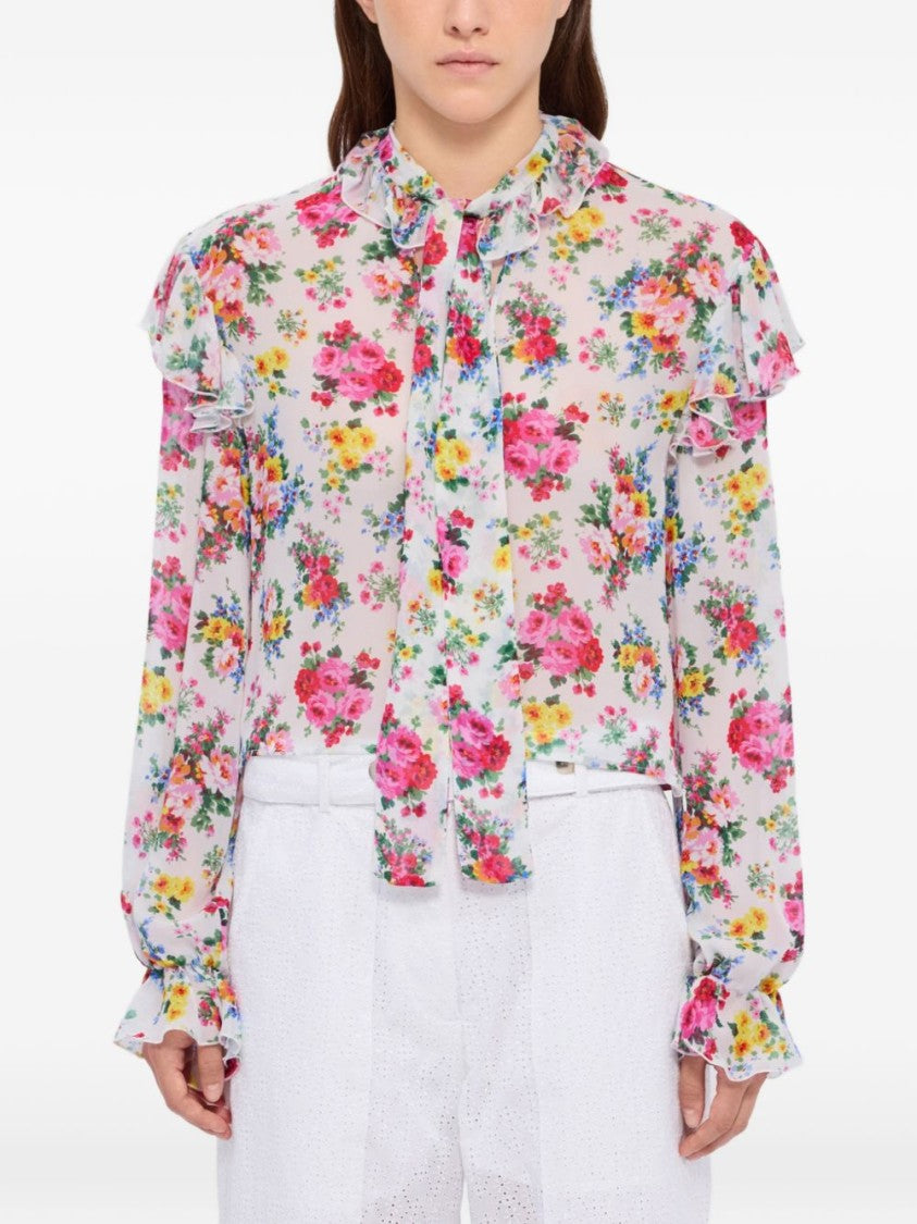 Msgm Multicolor Floral Print Ruffled Cuffs Shirt
