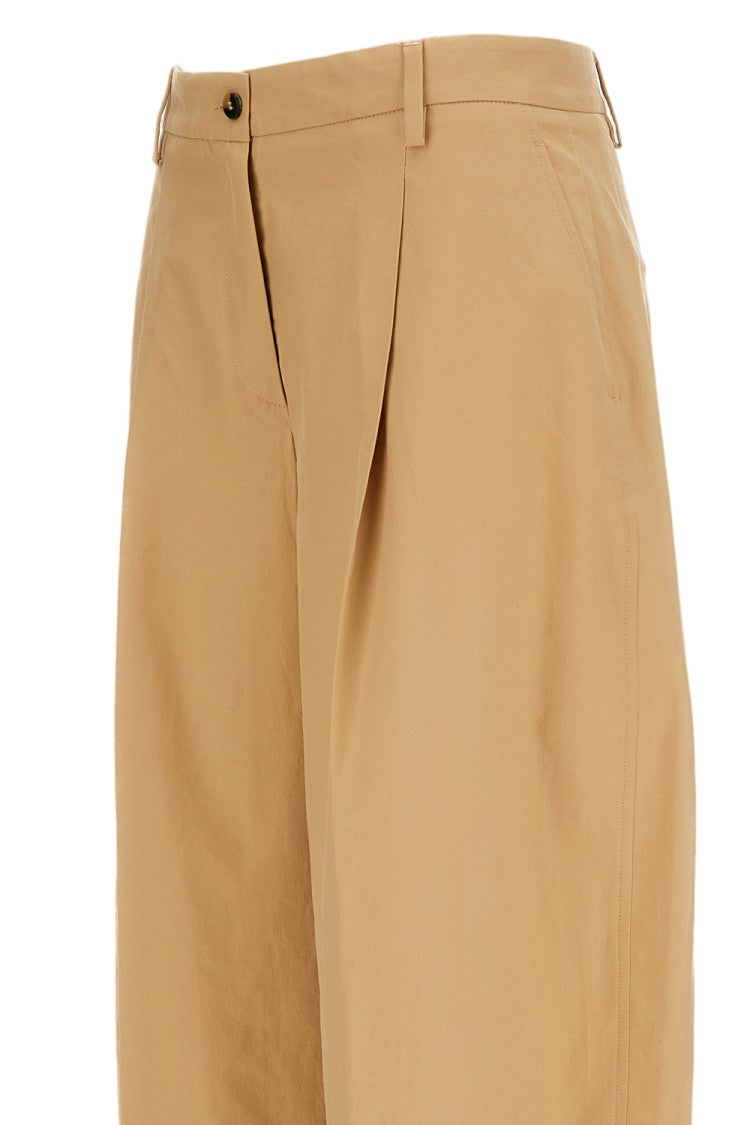 Alberto Biani Beige Cotton Front Pleat Wide-Leg Pants