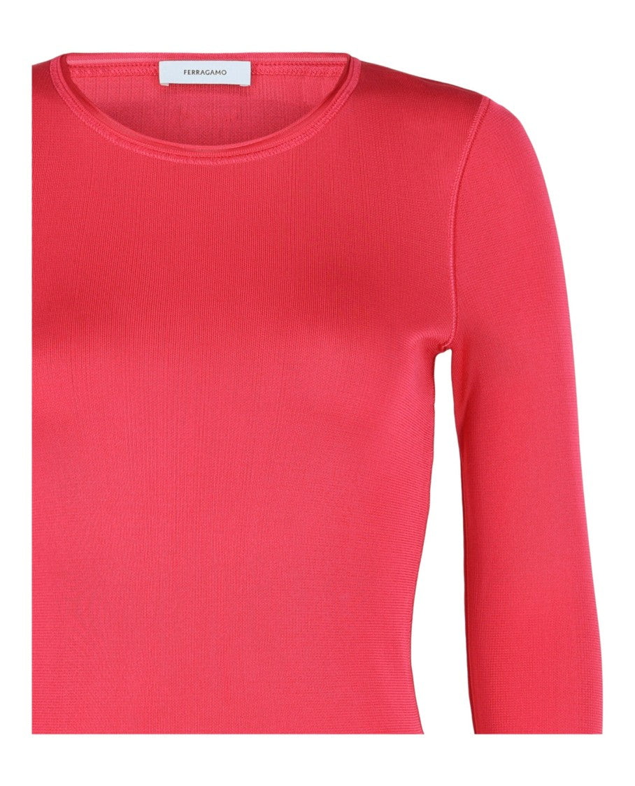 Ferragamo Fitted Long Sleeve Top With Round Neckline