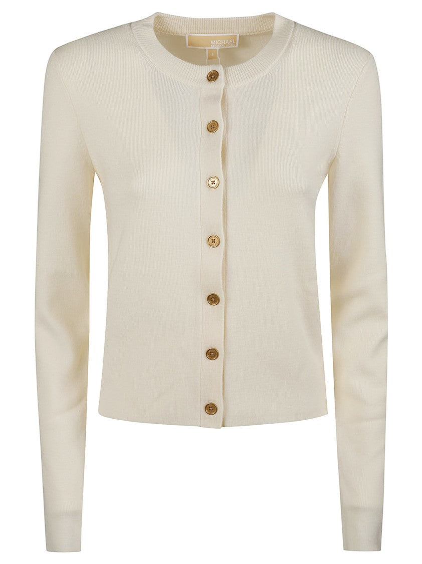 Michael Kors Round Neck Button-Down Merino Wool-Blend Cardigan