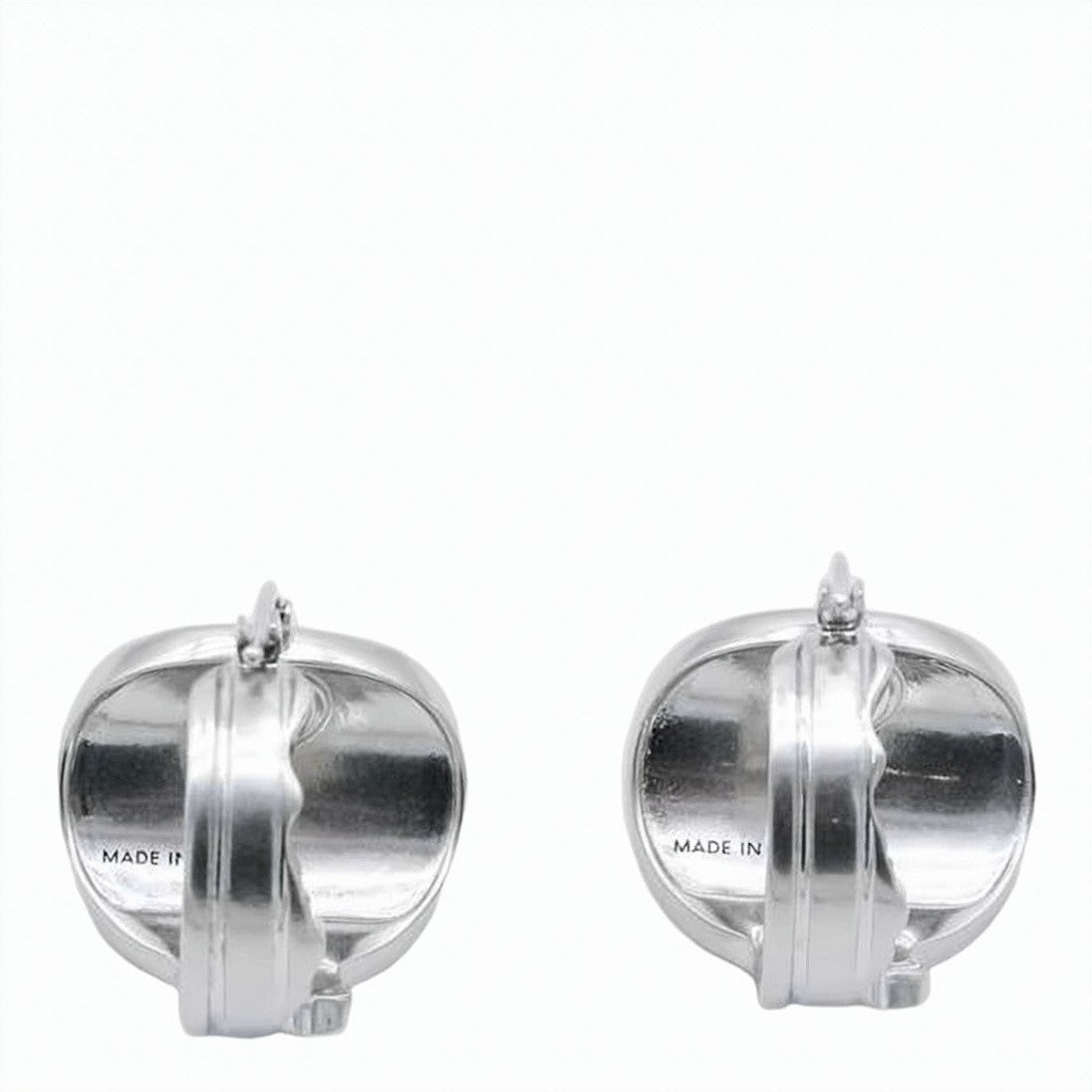 Mm6 By Maison Margiela Polished Silver-Tone Earrings With Unique Rounded Rectangular Shape