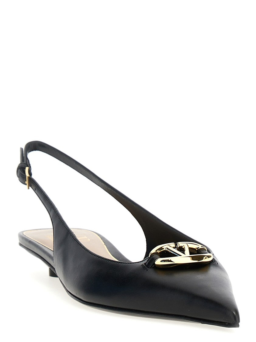 Valentino Garavani Leather Slingback Shoes With Gold Vlogo Appliqué