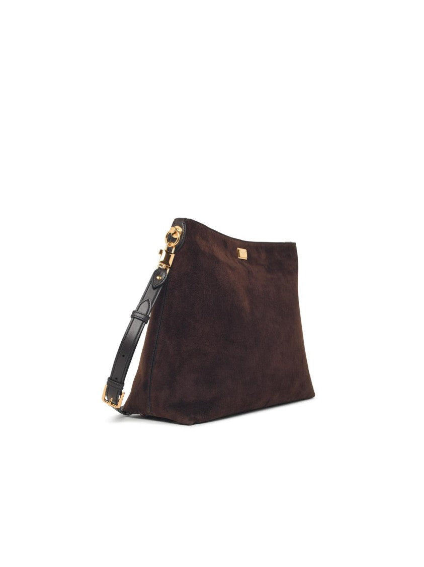Dolce & Gabbana Large Suede Shoulder Bag With Vintage Brass Accents