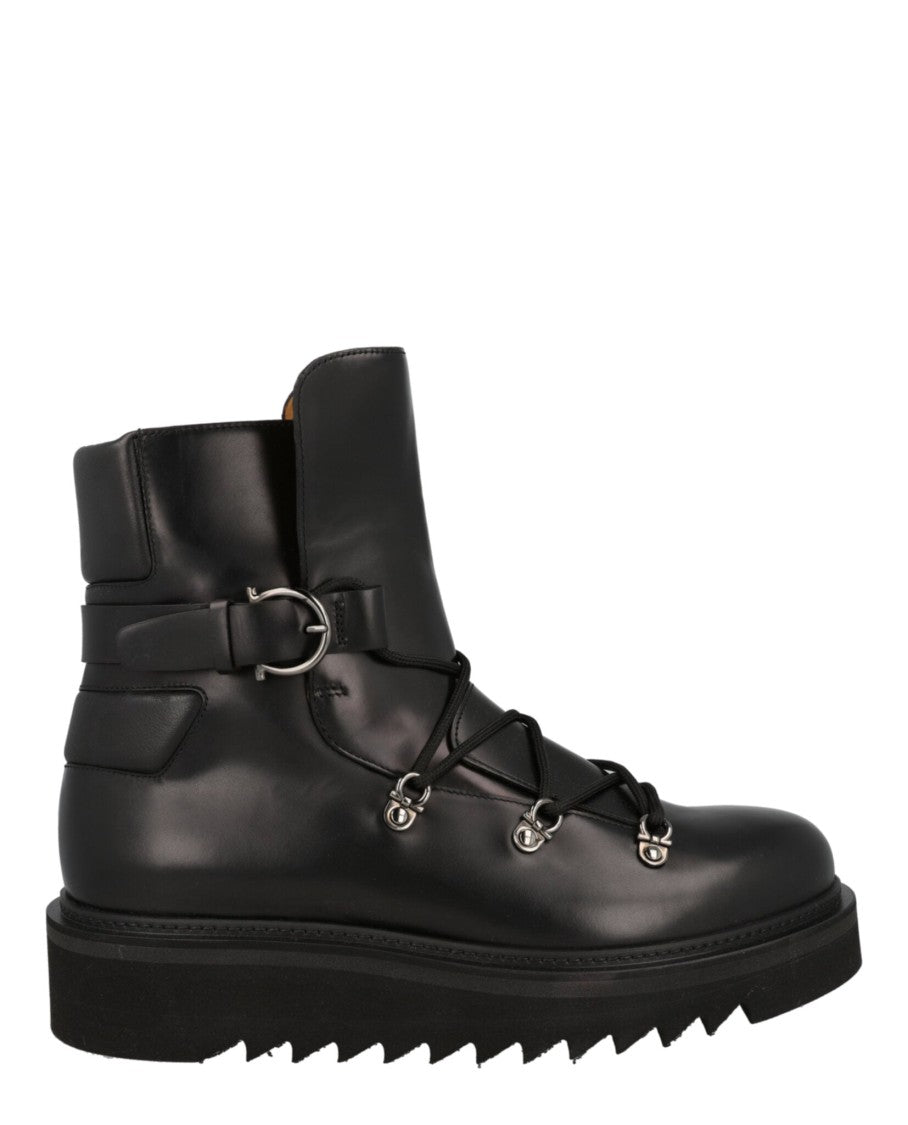 Ferragamo Giulio Lace-Up Demi Boots With Silver-Tone Hardware