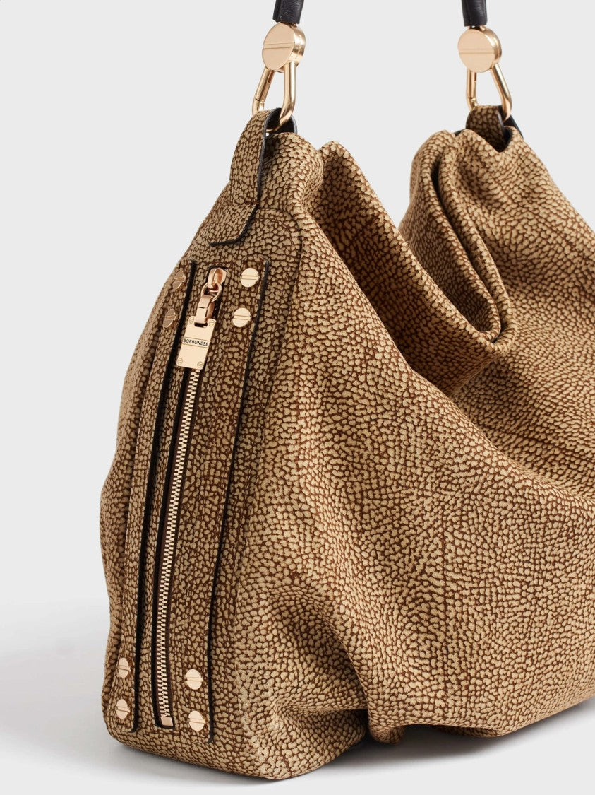 Borbonese Spacious Hobo Bag With Textured Pebbled Surface