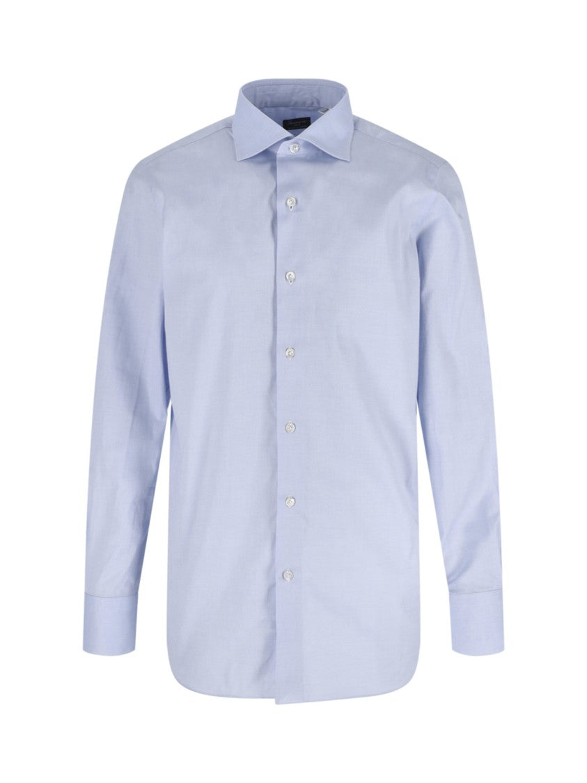 Finamore Tailored Light Blue Cotton Shirt With Classic Collar