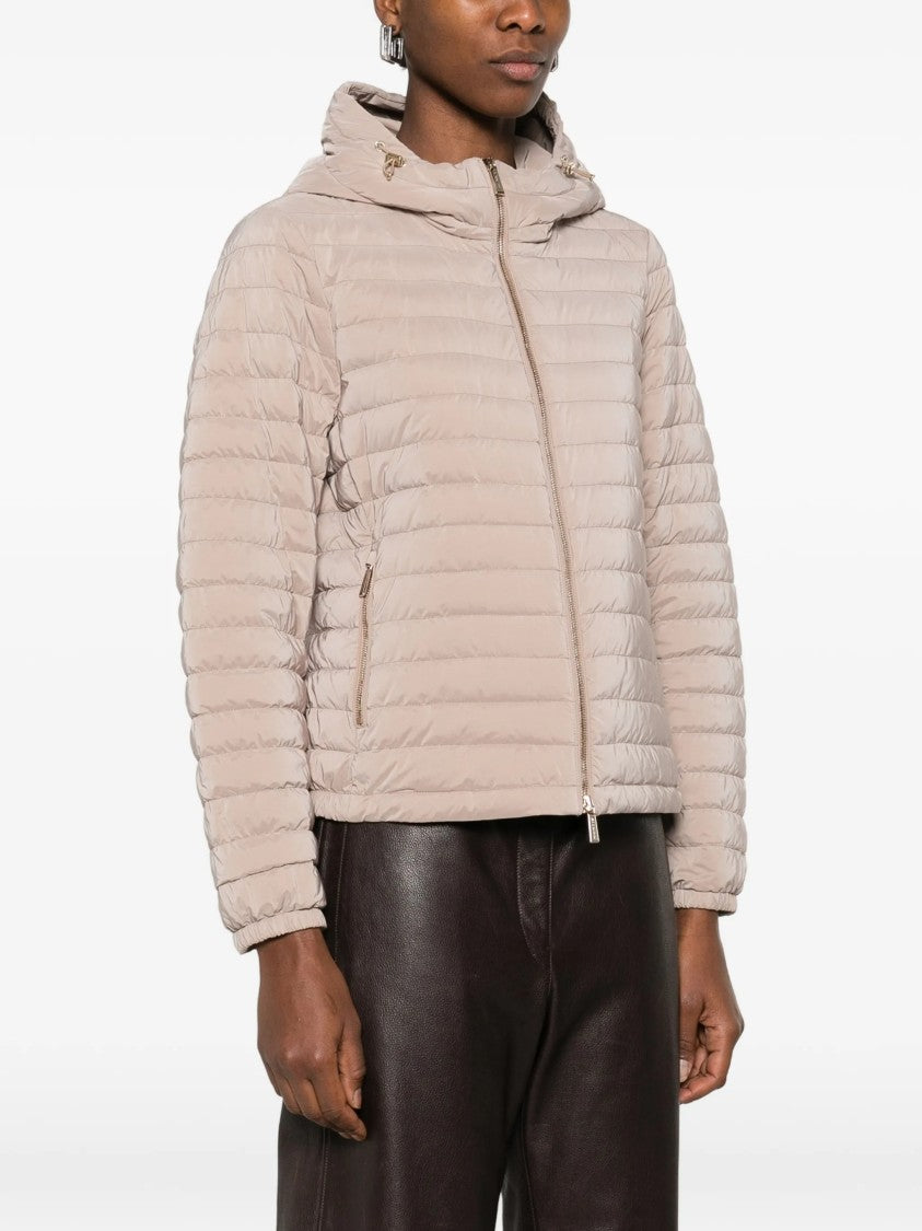 Moorer Neutral Quilted Hooded Jacket With Cropped Fit